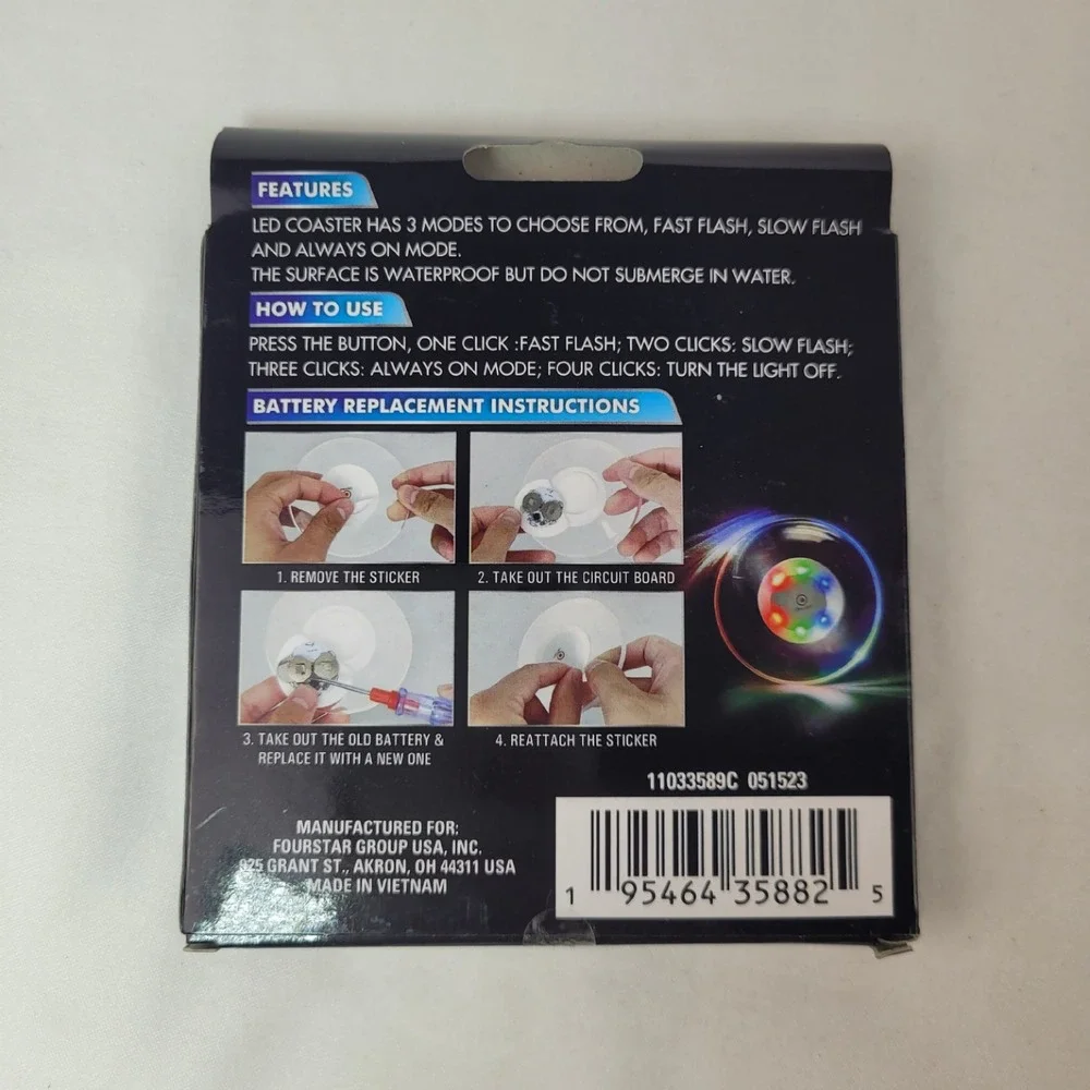LED Coaster Color Changing Light Up Drink Base 3 Modes Fourstar Group 11033589C
